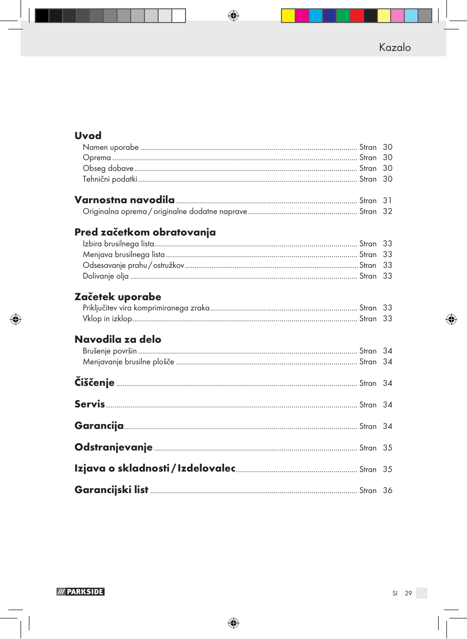 Kazalo | Parkside PDEXS 150 A1 User Manual | Page 29 / 61