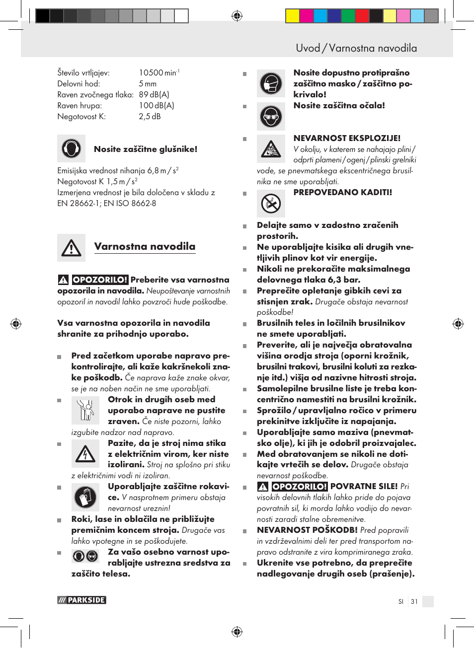 Uvod / varnostna navodila, Varnostna navodila | Parkside PDEXS 150 A1 User Manual | Page 31 / 61