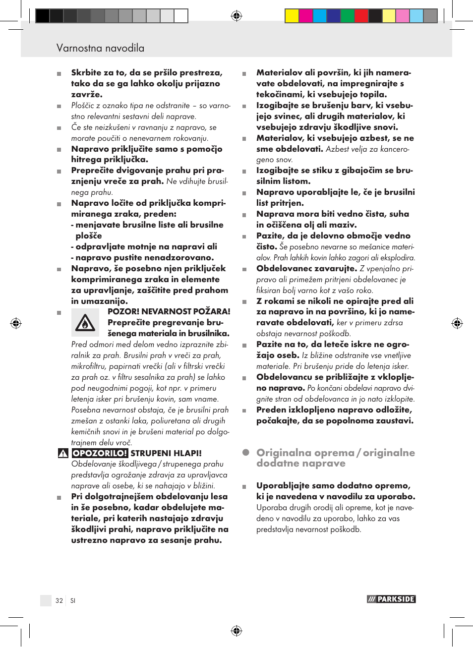 Varnostna navodila, Originalna oprema / originalne dodatne naprave | Parkside PDEXS 150 A1 User Manual | Page 32 / 61