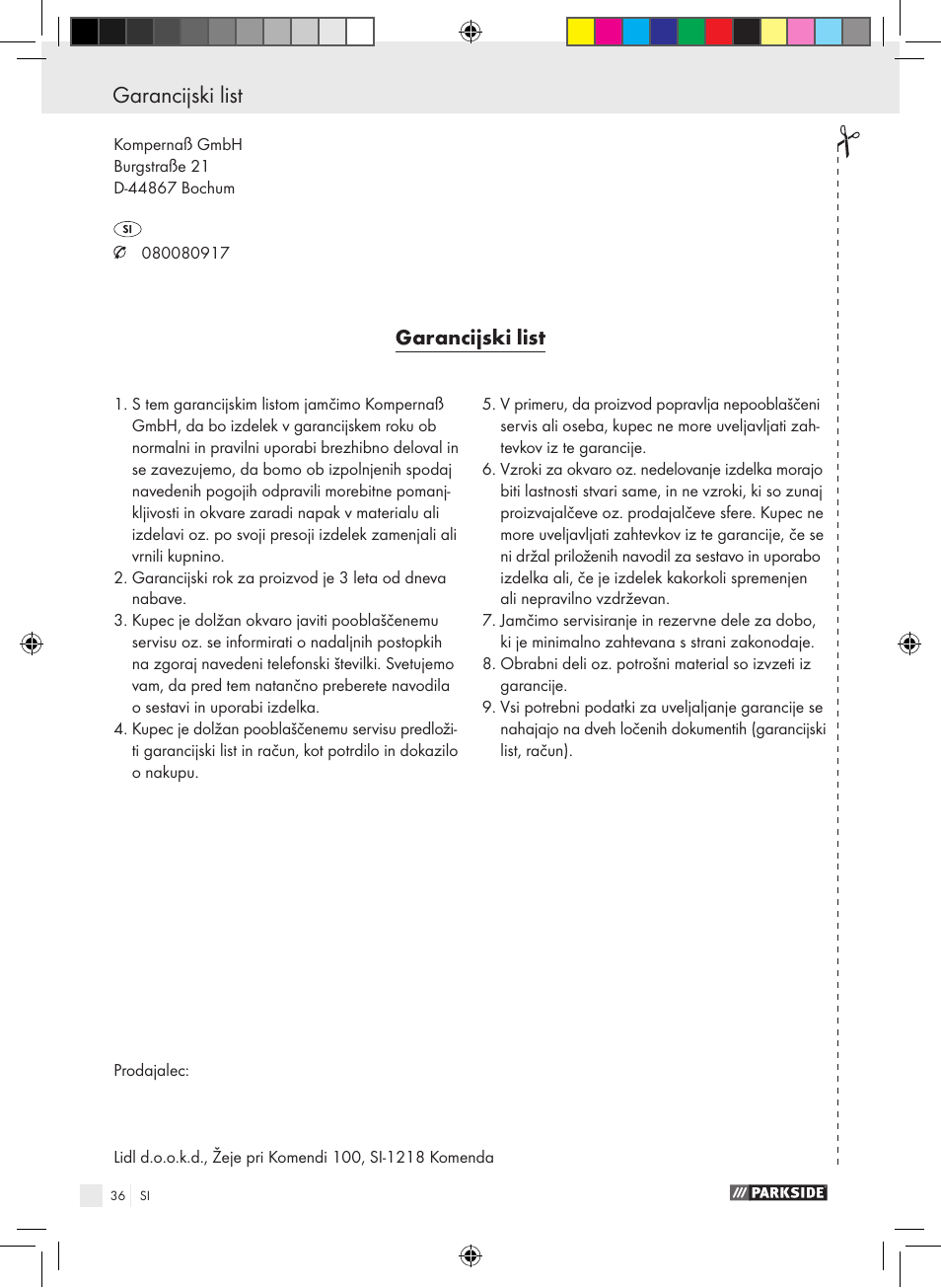 Garancijski list | Parkside PDEXS 150 A1 User Manual | Page 36 / 61