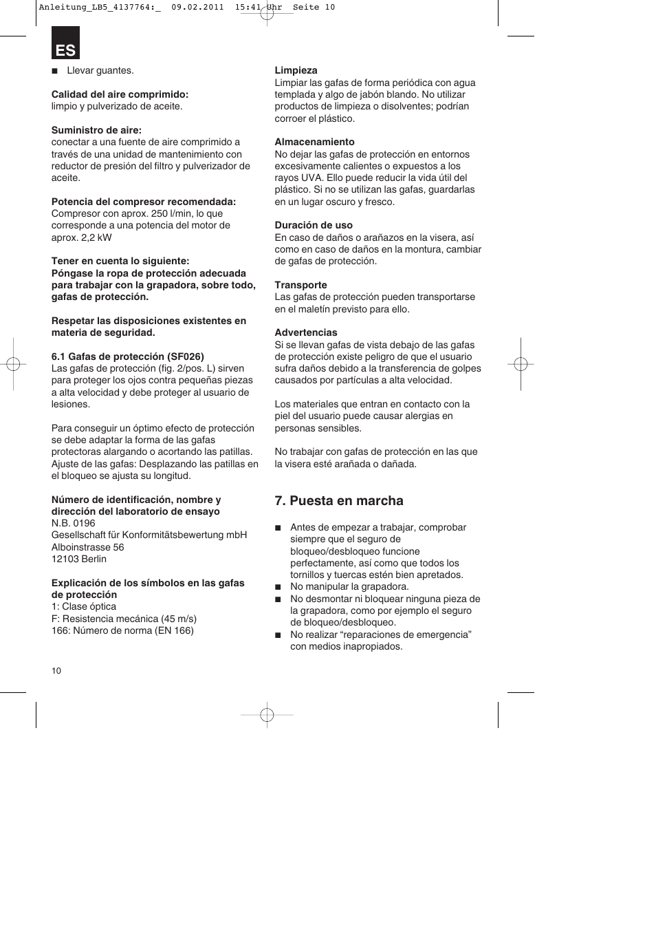 Puesta en marcha | Parkside PDT 40 A1 User Manual | Page 10 / 68