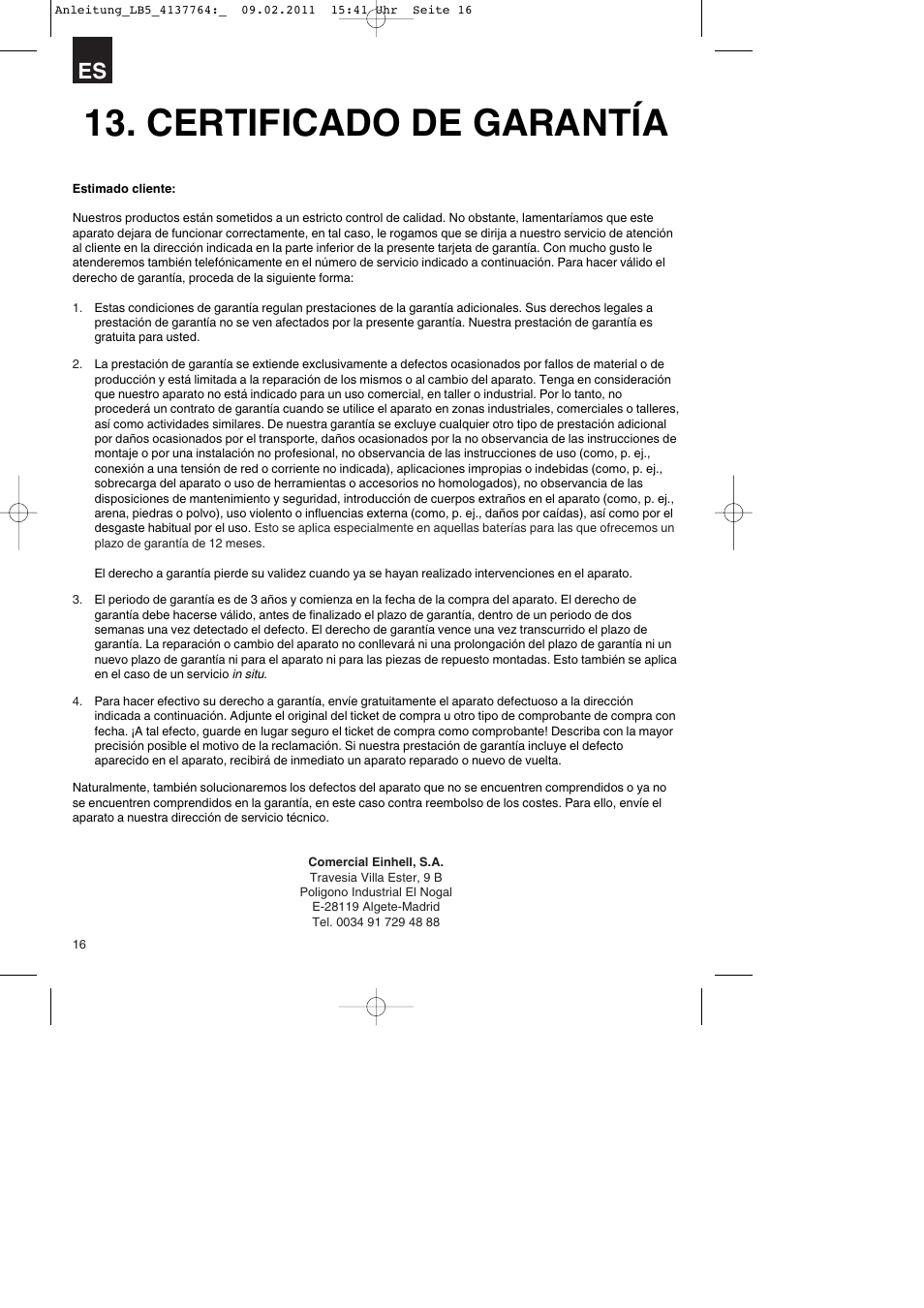 Certificado de garantía | Parkside PDT 40 A1 User Manual | Page 16 / 68