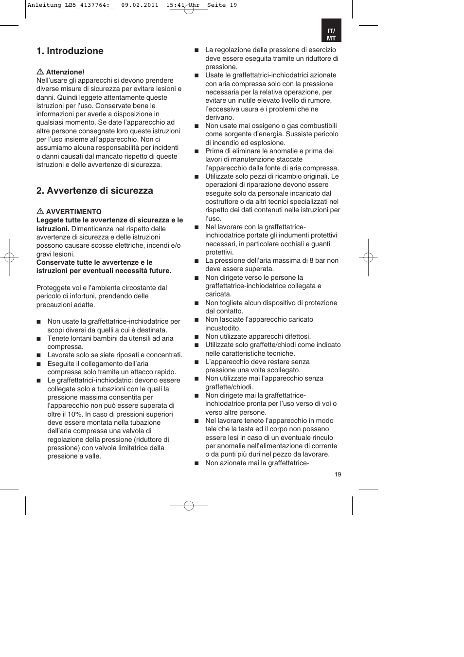 Introduzione, Avvertenze di sicurezza | Parkside PDT 40 A1 User Manual | Page 19 / 68