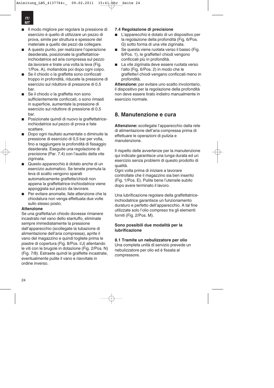 Manutenzione e cura | Parkside PDT 40 A1 User Manual | Page 24 / 68
