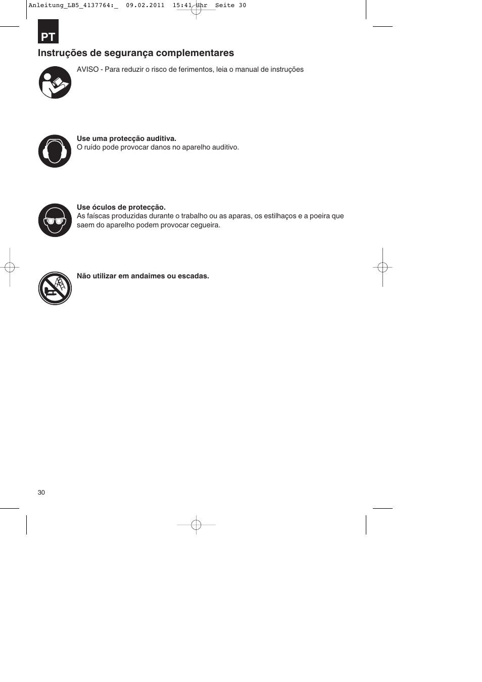 Instruções de segurança complementares | Parkside PDT 40 A1 User Manual | Page 30 / 68