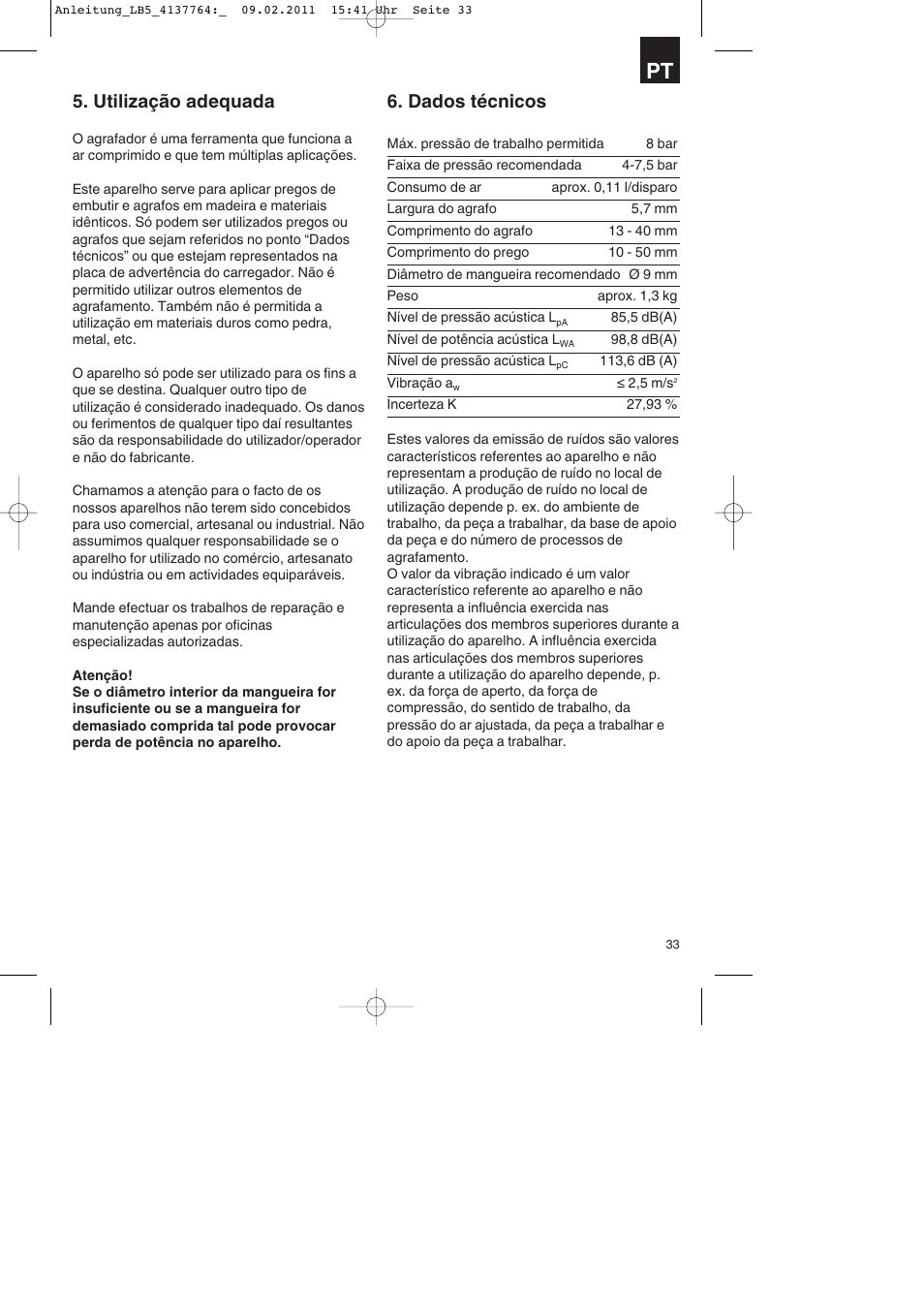 Utilização adequada, Dados técnicos | Parkside PDT 40 A1 User Manual | Page 33 / 68