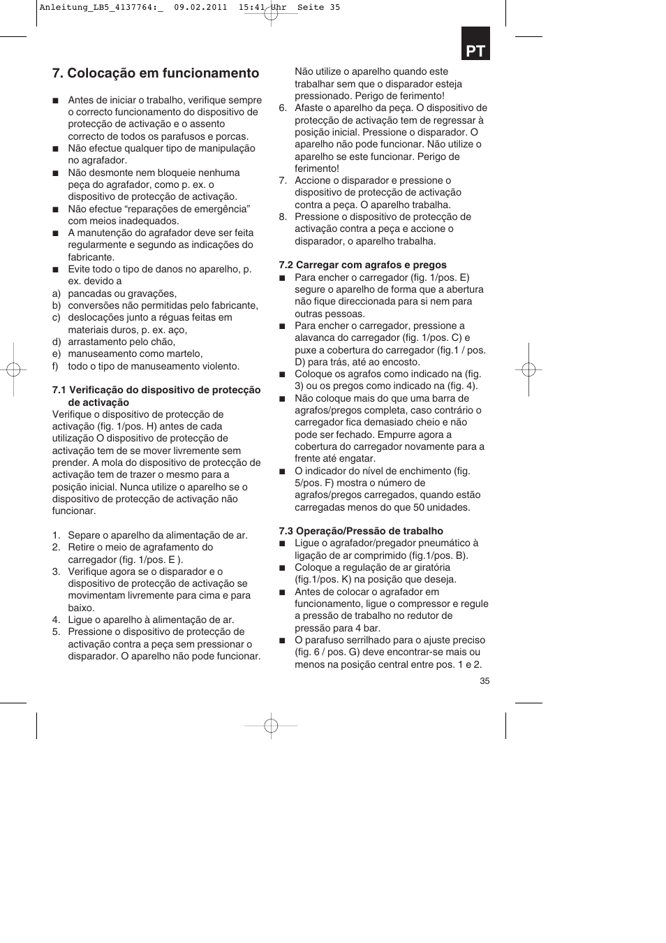 Colocação em funcionamento | Parkside PDT 40 A1 User Manual | Page 35 / 68