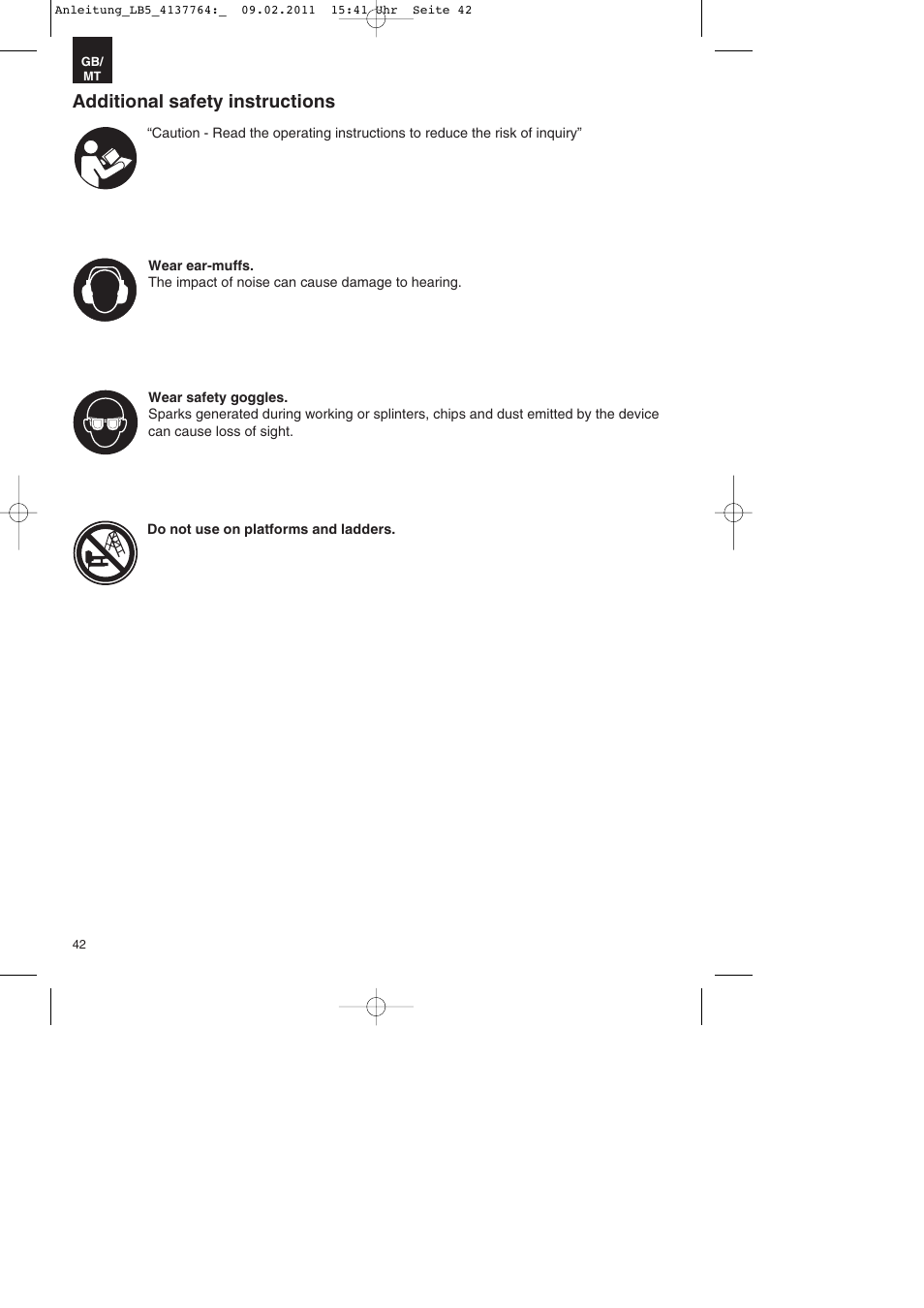 Additional safety instructions | Parkside PDT 40 A1 User Manual | Page 42 / 68