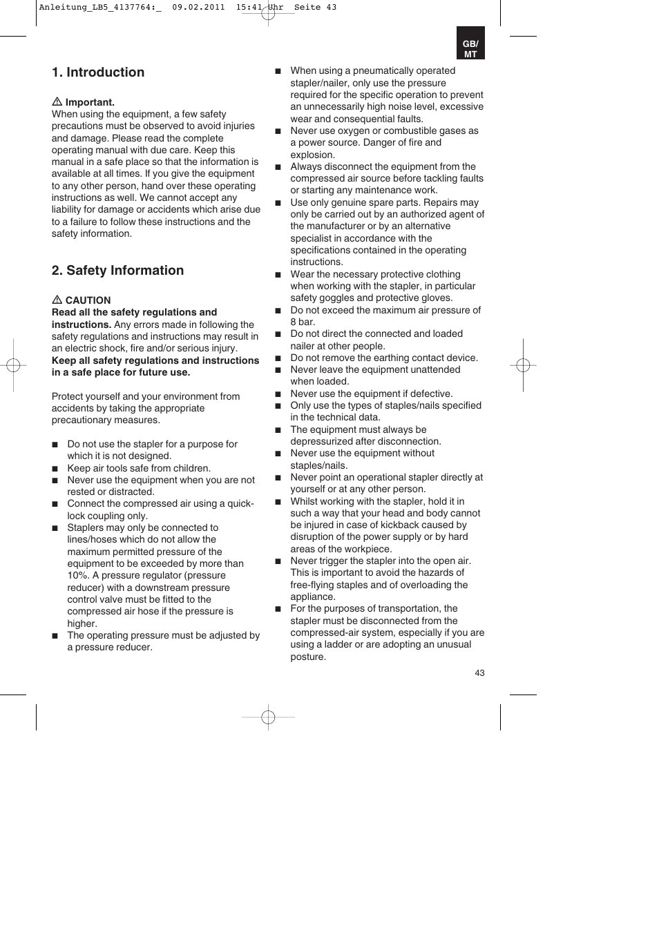 Introduction, Safety information | Parkside PDT 40 A1 User Manual | Page 43 / 68