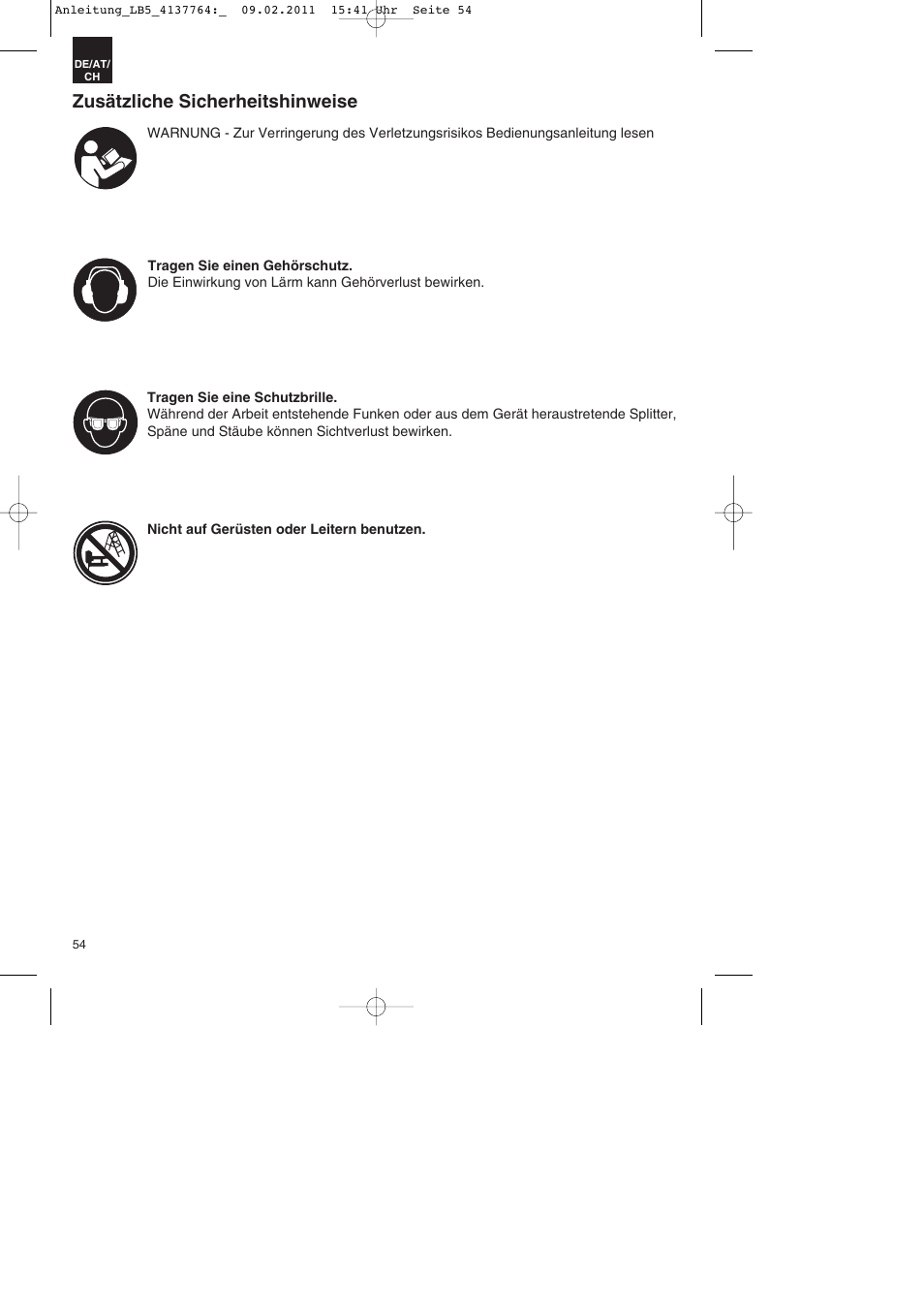 Zusätzliche sicherheitshinweise | Parkside PDT 40 A1 User Manual | Page 54 / 68