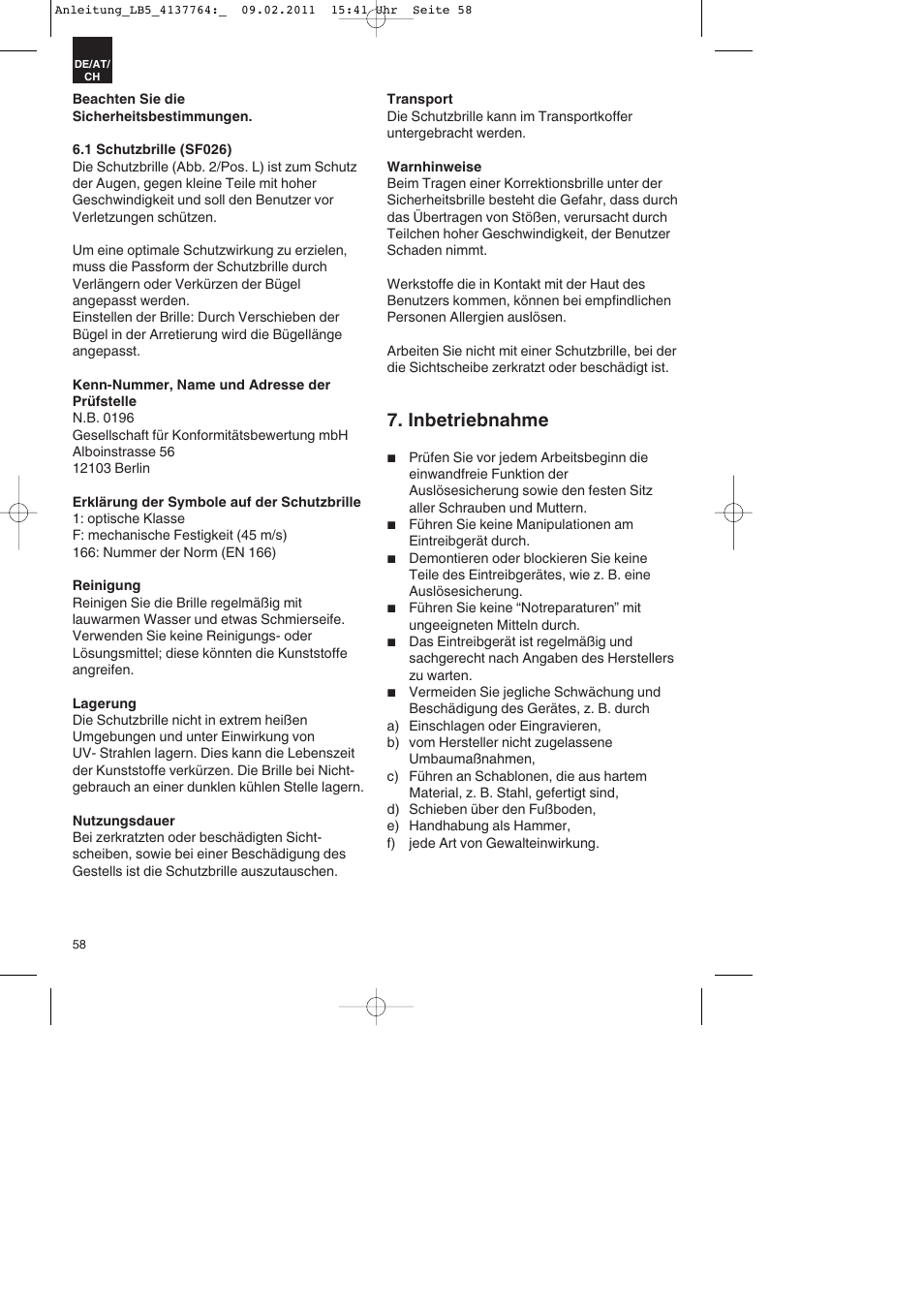Inbetriebnahme | Parkside PDT 40 A1 User Manual | Page 58 / 68
