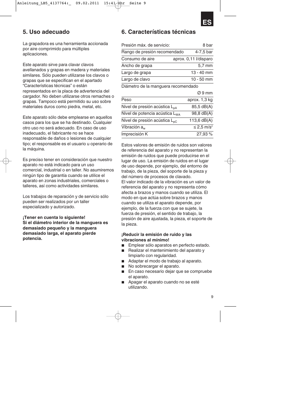 Uso adecuado, Características técnicas | Parkside PDT 40 A1 User Manual | Page 9 / 68