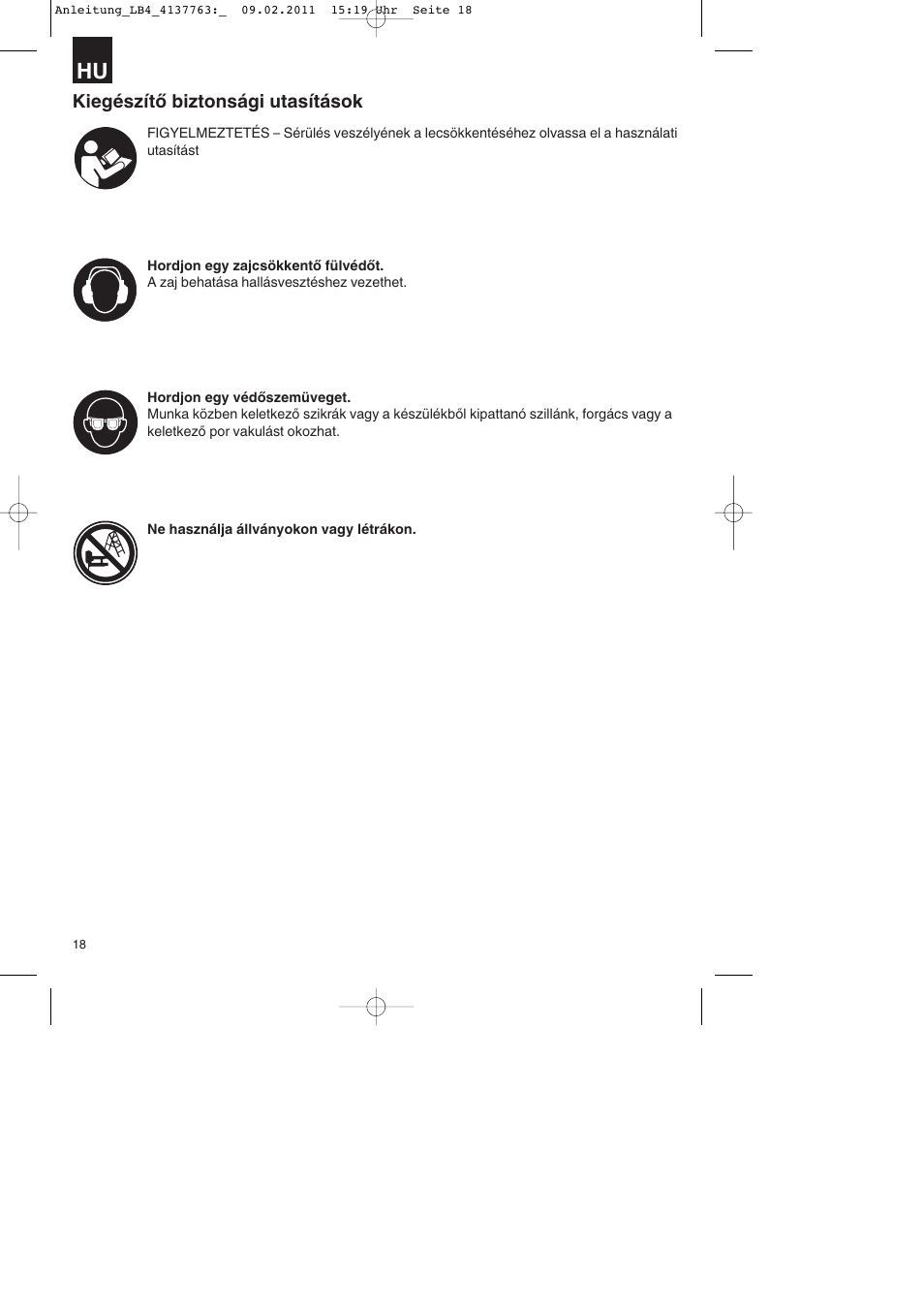 Kiegészítő biztonsági utasítások | Parkside PDT 40 A1 User Manual | Page 18 / 92