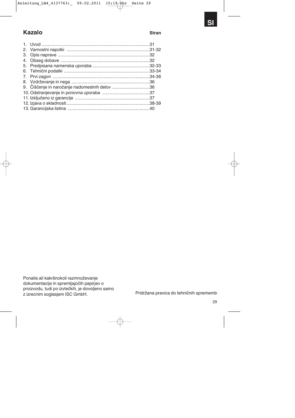 Kazalo | Parkside PDT 40 A1 User Manual | Page 29 / 92
