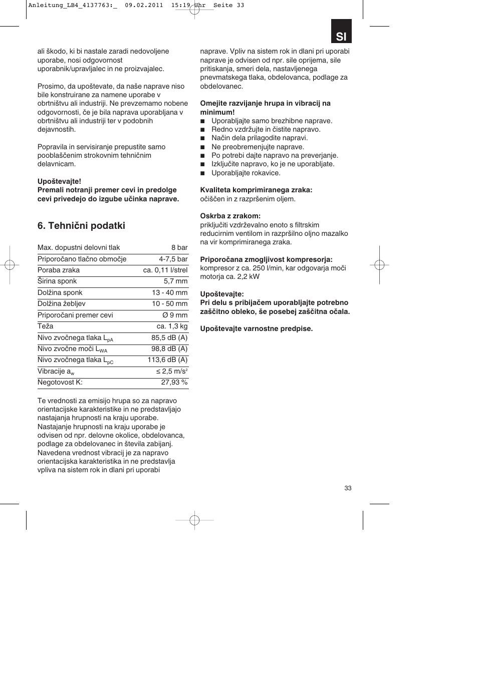 Tehnični podatki | Parkside PDT 40 A1 User Manual | Page 33 / 92