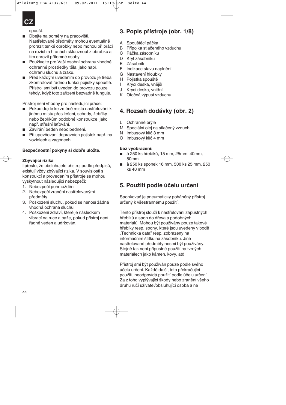 Popis přístroje (obr. 1/8), Rozsah dodávky (obr. 2), Použití podle účelu určení | Parkside PDT 40 A1 User Manual | Page 44 / 92