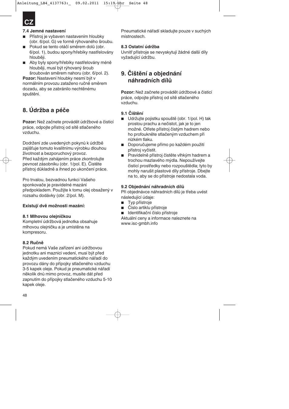 Údržba a péče, Čištění a objednání náhradních dílů | Parkside PDT 40 A1 User Manual | Page 48 / 92
