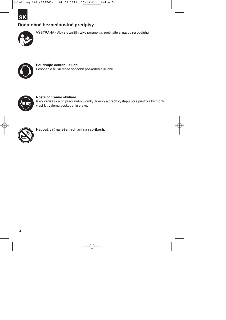 Dodatočné bezpečnostné predpisy | Parkside PDT 40 A1 User Manual | Page 54 / 92