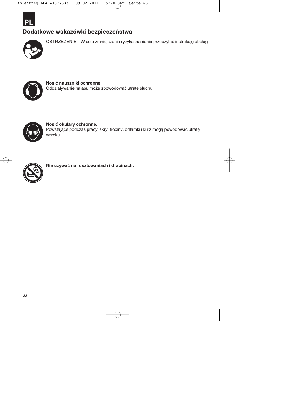 Dodatkowe wskazówki bezpieczeństwa | Parkside PDT 40 A1 User Manual | Page 66 / 92