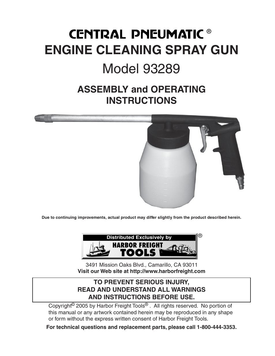 Harbor Freight Tools Model 93289 User Manual | 7 pages