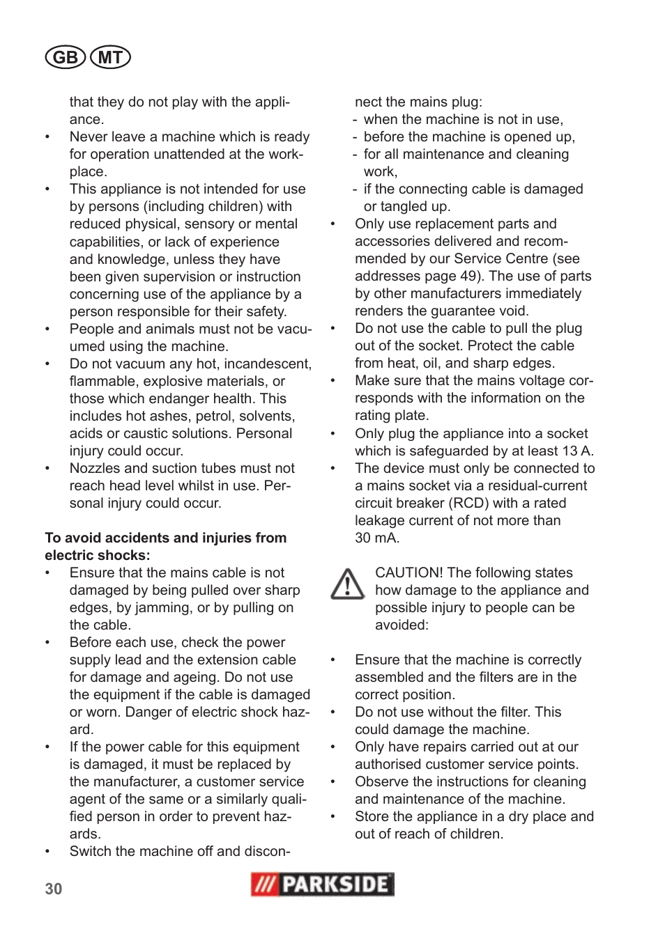 Gb mt | Parkside PNTS 1500 A1 User Manual | Page 30 / 50