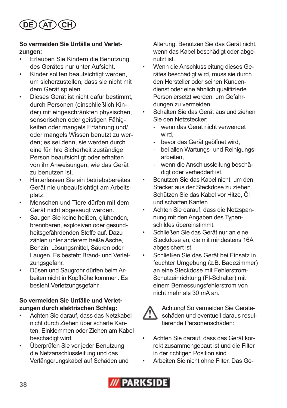 De at ch | Parkside PNTS 1500 A1 User Manual | Page 38 / 50