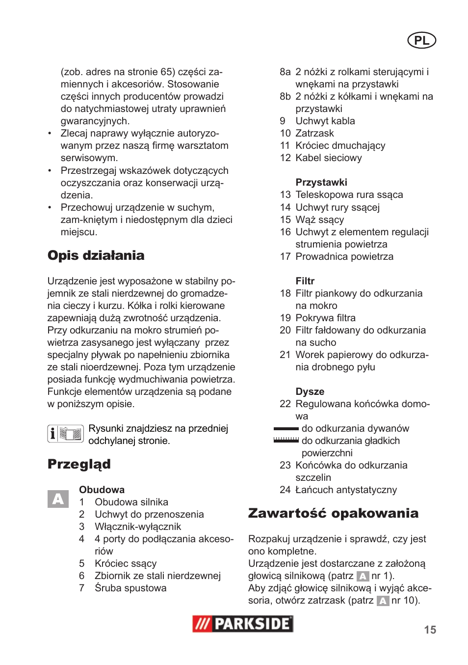 Opis działania, Przegląd, Zawartość opakowania | Parkside PNTS 1400 A1 User Manual | Page 15 / 66