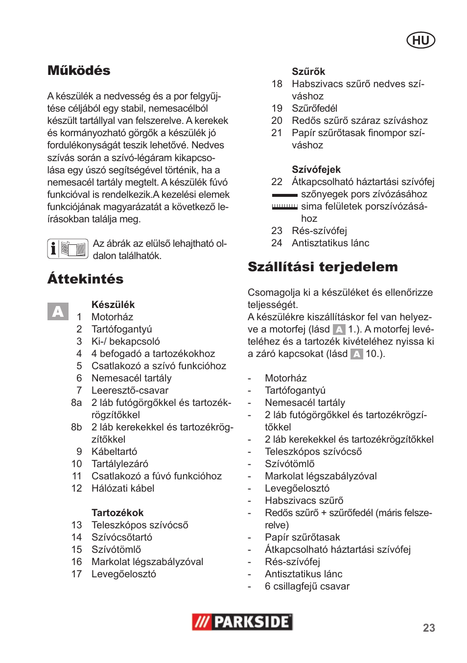 Működés, Áttekintés, Szállítási terjedelem | Parkside PNTS 1400 A1 User Manual | Page 23 / 66