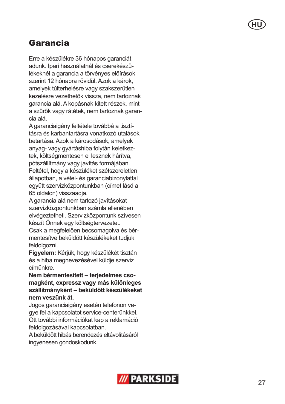 Garancia | Parkside PNTS 1400 A1 User Manual | Page 27 / 66