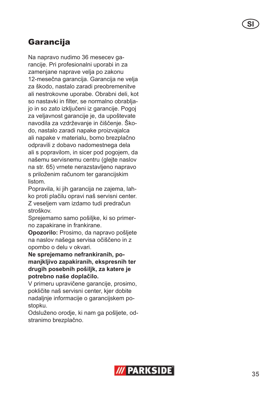 Garancija | Parkside PNTS 1400 A1 User Manual | Page 35 / 66