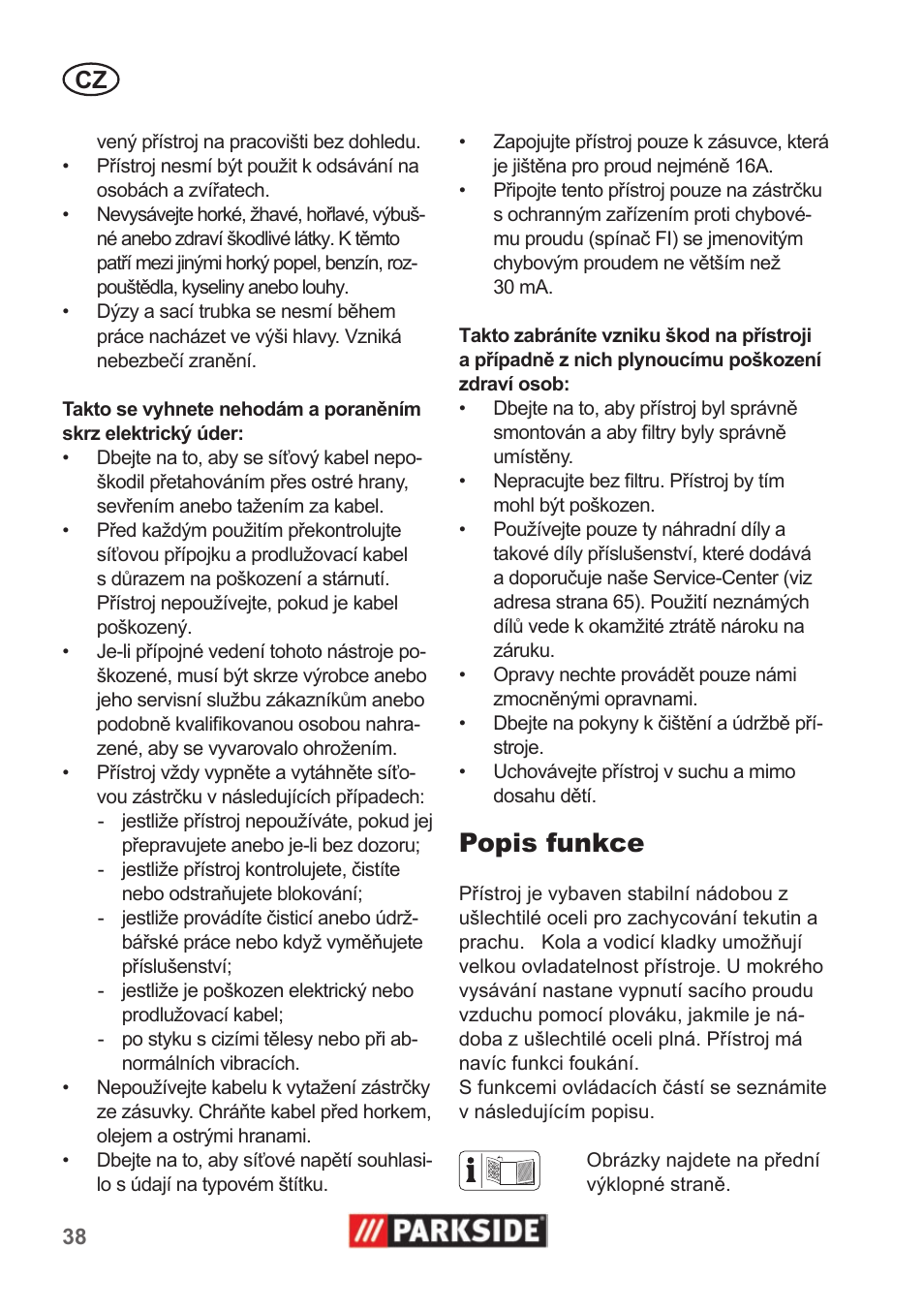 Popis funkce | Parkside PNTS 1400 A1 User Manual | Page 38 / 66