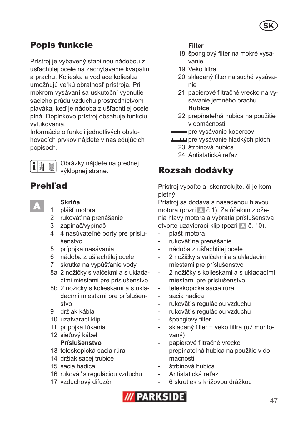 Popis funkcie, Prehľad, Rozsah dodávky | Parkside PNTS 1400 A1 User Manual | Page 47 / 66