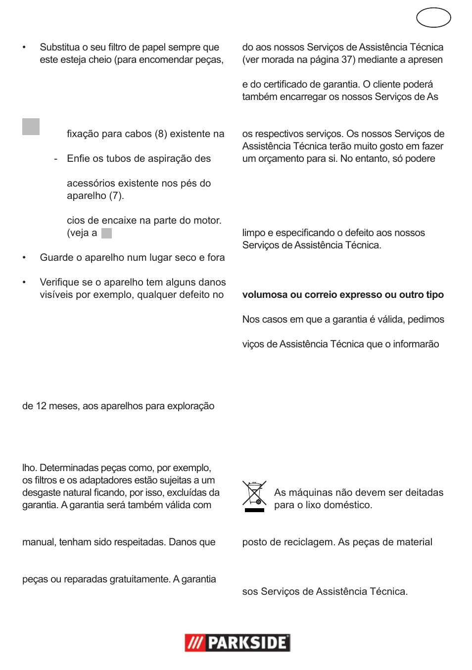 Garantia, Remoção do aparelho/pro- tecção do meio ambiente | Parkside PNTS 1300 User Manual | Page 21 / 38