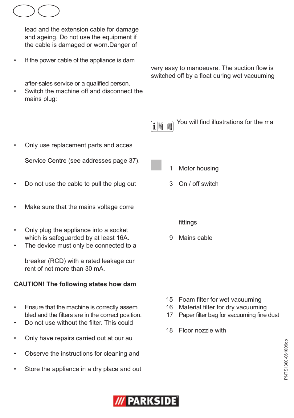 Gb mt, Description of operation, Overview | Parkside PNTS 1300 User Manual | Page 24 / 38