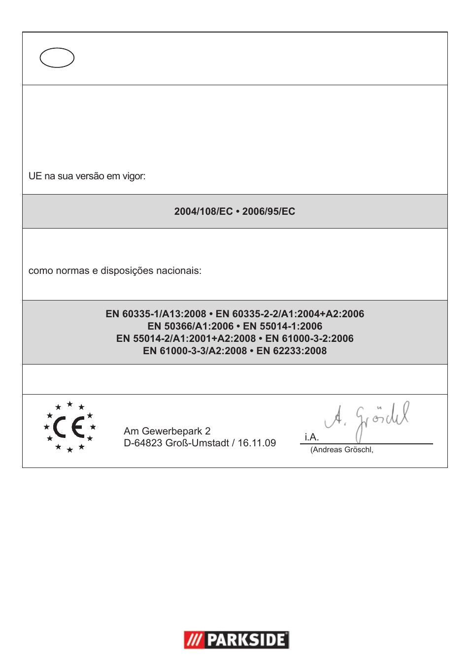 Declaração de conformidade ce | Parkside PNTS 1300 User Manual | Page 35 / 38