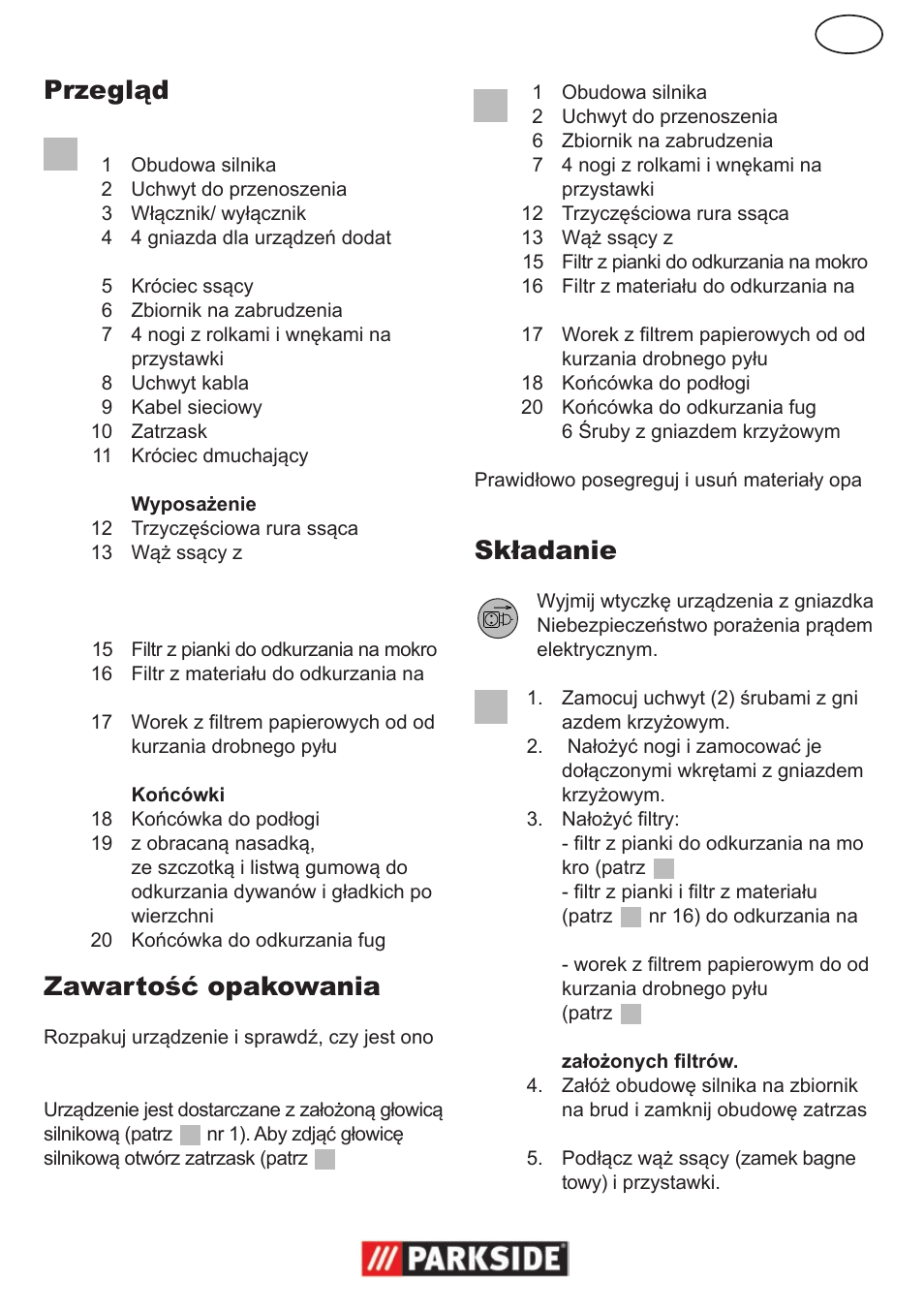 Przegląd, Zawartość opakowania, Składanie | Parkside PNTS 1300 User Manual | Page 13 / 54