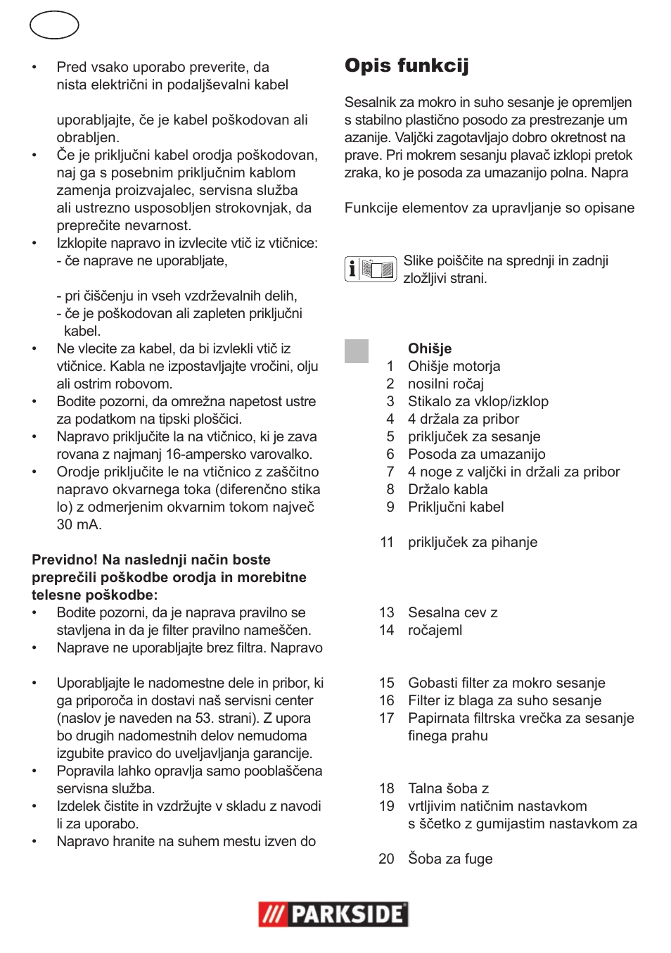 Opis funkcij, Pregled | Parkside PNTS 1300 User Manual | Page 24 / 54