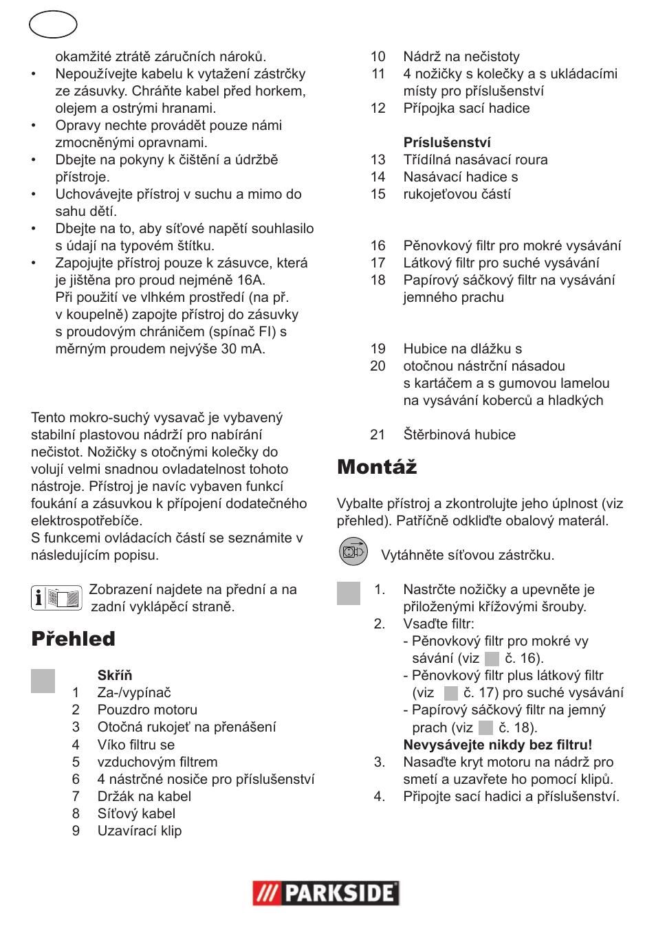 Popis funkce, Přehled, Montáž | Parkside PNTS 1300 User Manual | Page 30 / 54