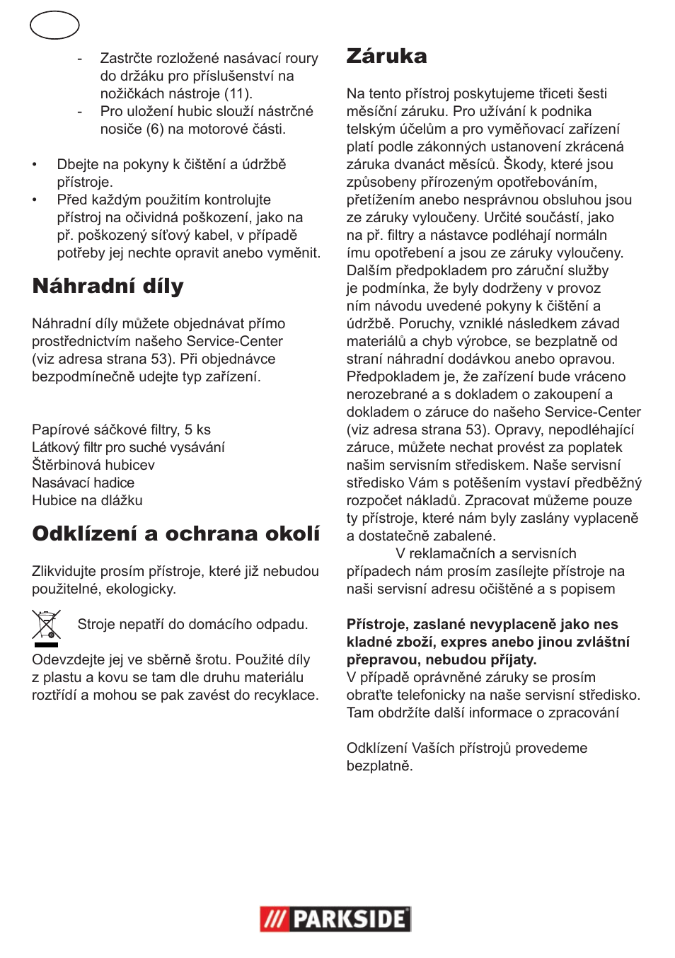 Náhradní díly, Odklízení a ochrana okolí, Záruka | Parkside PNTS 1300 User Manual | Page 32 / 54