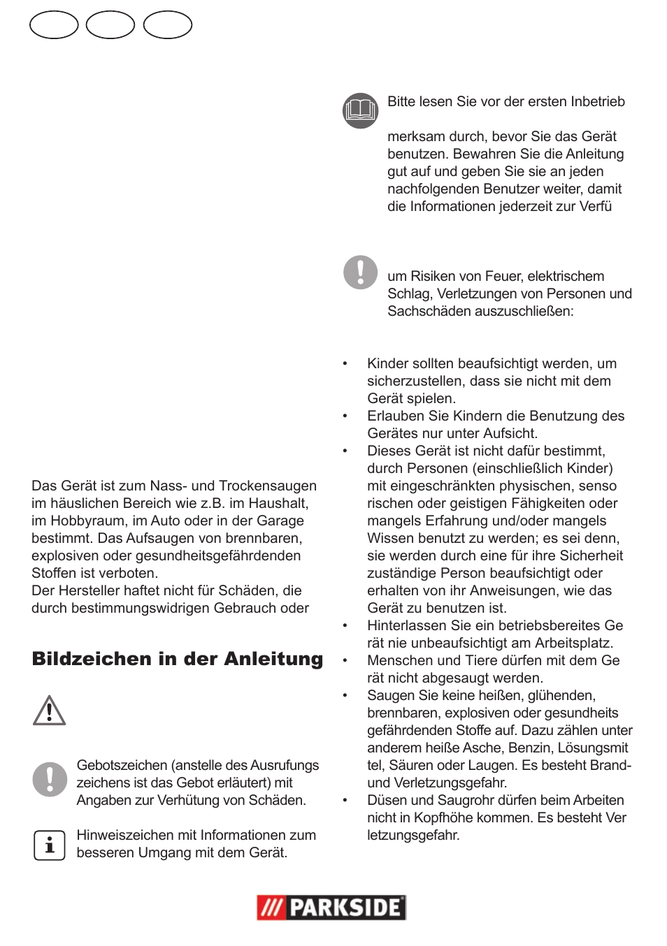 De at ch, Originalbetriebsanleitung inhalt, Verwendung | Bildzeichen in der anleitung, Sicherheitshinweise | Parkside PNTS 1300 User Manual | Page 44 / 54