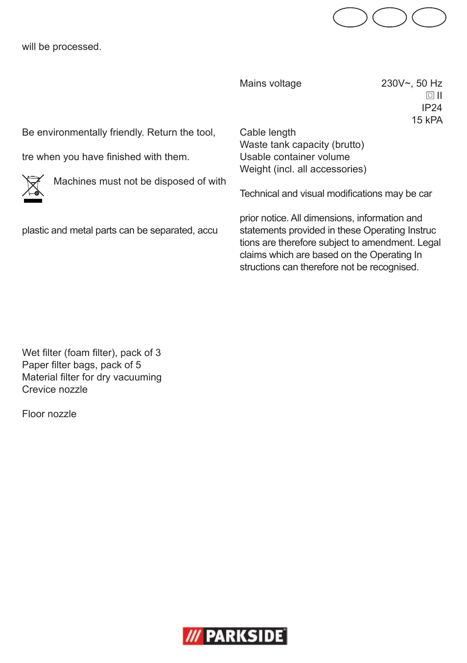 Cy ie gb, Disposal/environmental protection, Replacement parts | Technical data | Parkside PNTS 1300 User Manual | Page 9 / 54