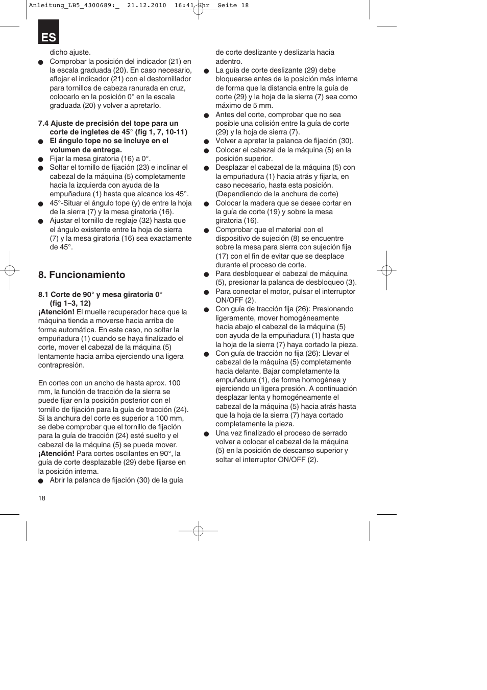Funcionamiento | Parkside PKS 1700 A1 User Manual | Page 18 / 92