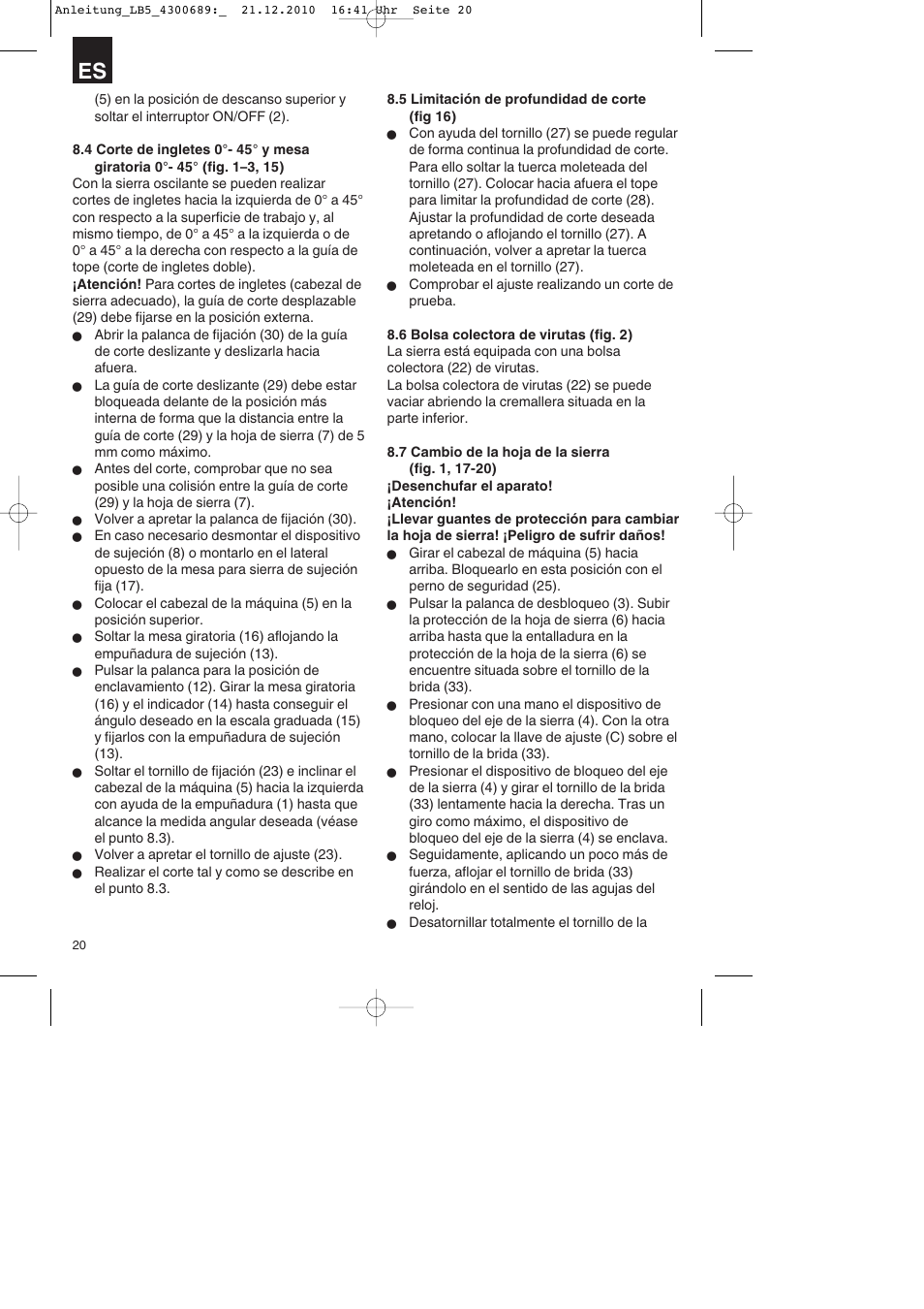 Parkside PKS 1700 A1 User Manual | Page 20 / 92