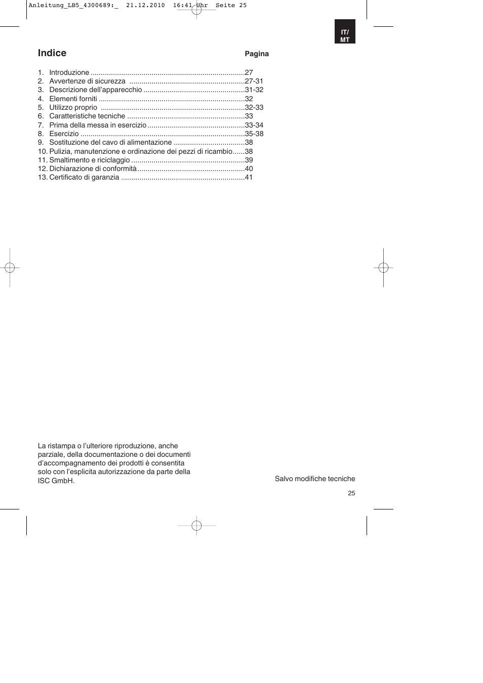 Indice | Parkside PKS 1700 A1 User Manual | Page 25 / 92