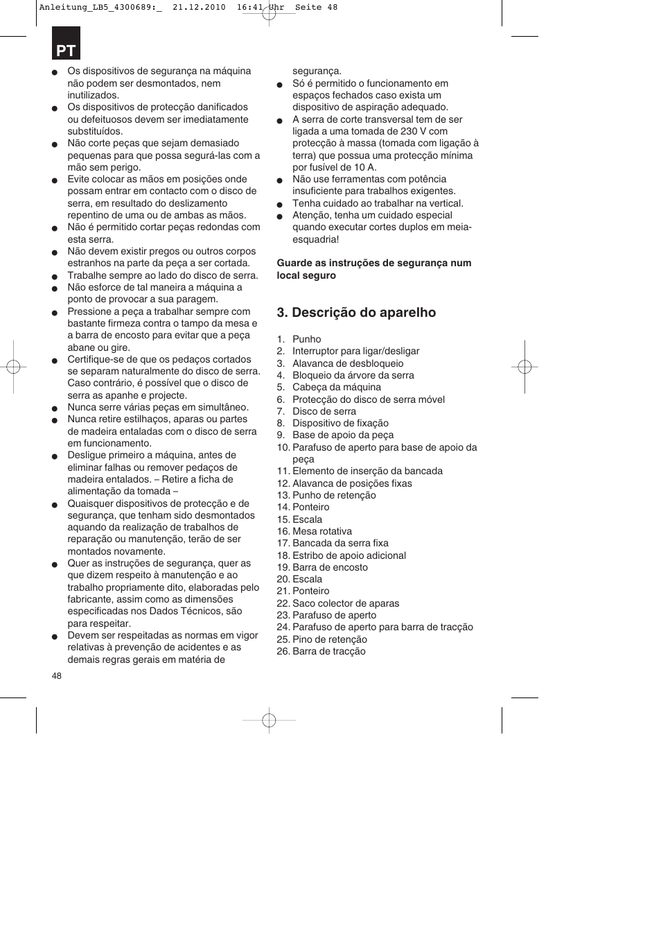 Descrição do aparelho | Parkside PKS 1700 A1 User Manual | Page 48 / 92