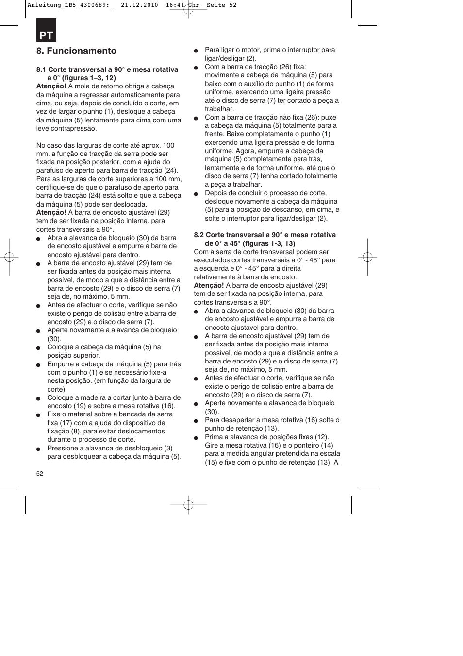 Funcionamento | Parkside PKS 1700 A1 User Manual | Page 52 / 92