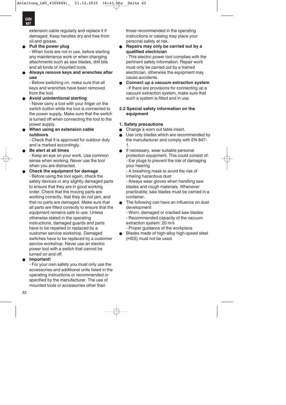 Parkside PKS 1700 A1 User Manual | Page 62 / 92
