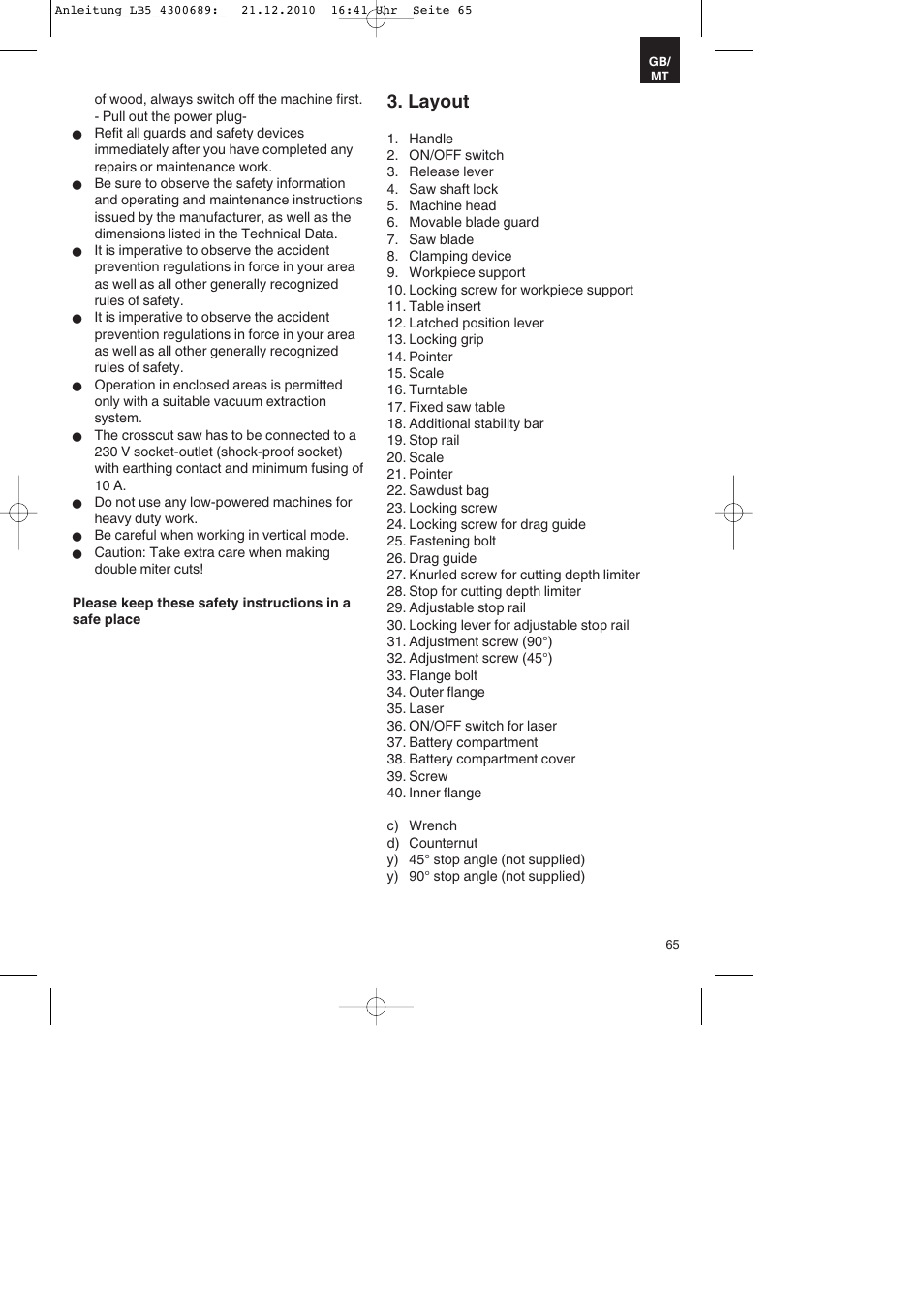 Layout | Parkside PKS 1700 A1 User Manual | Page 65 / 92