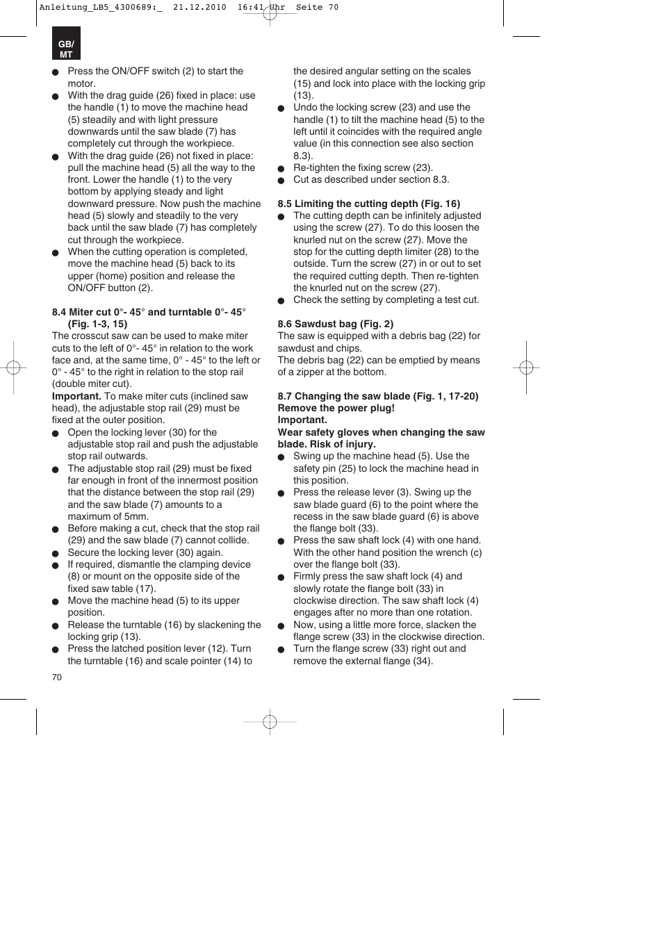 Parkside PKS 1700 A1 User Manual | Page 70 / 92