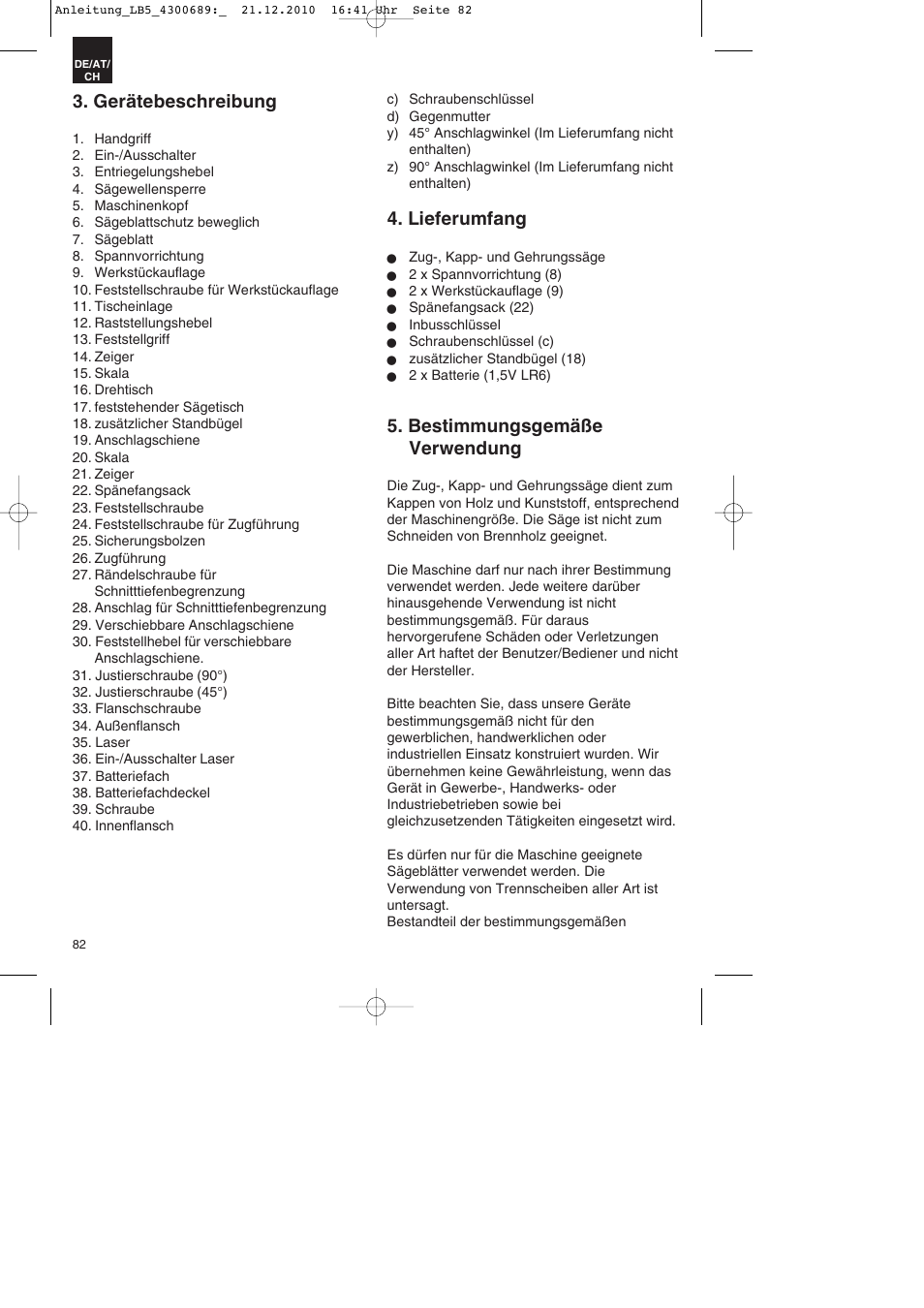 Gerätebeschreibung, Lieferumfang, Bestimmungsgemäße verwendung | Parkside PKS 1700 A1 User Manual | Page 82 / 92